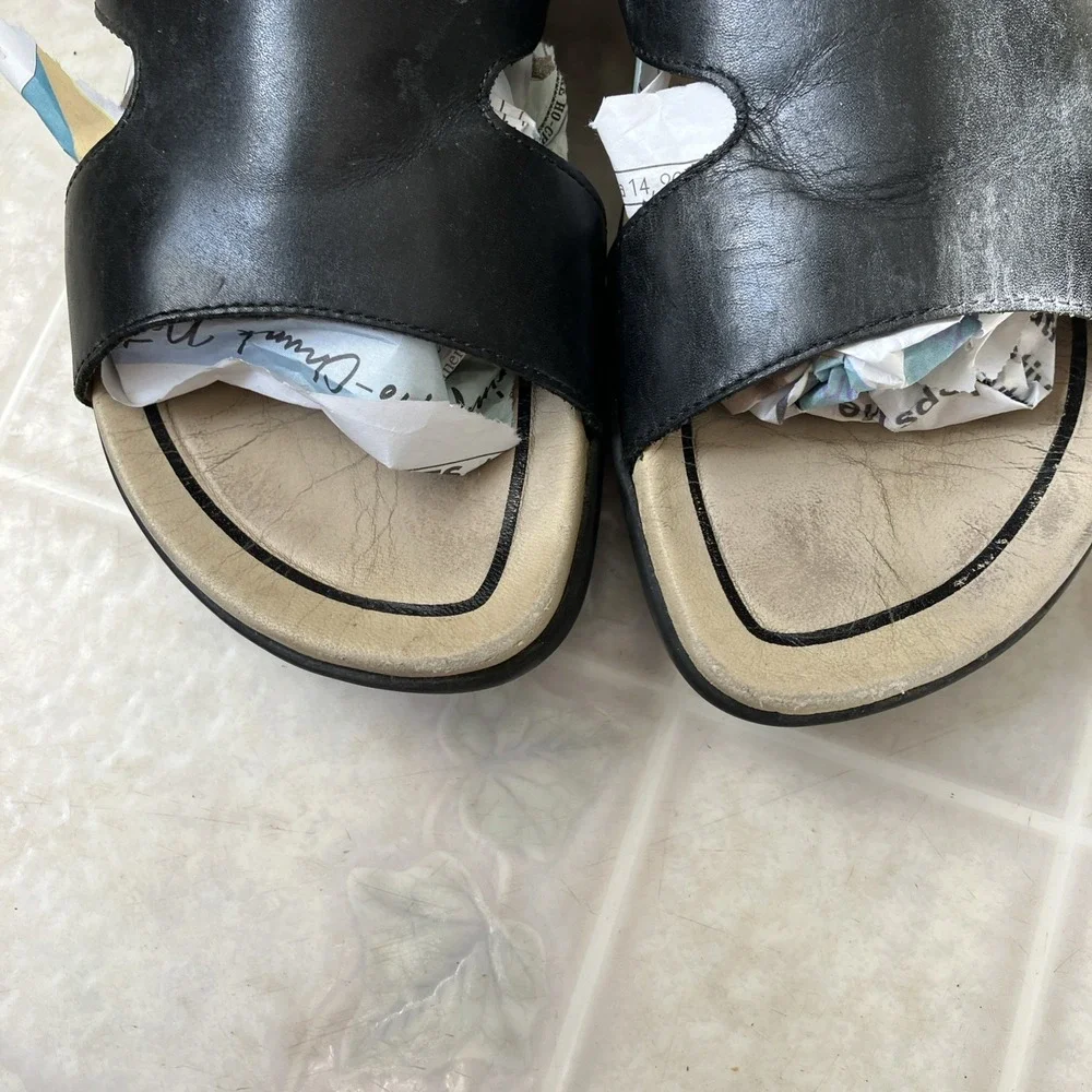 Dansko Leather Slide Sandals Womens 41‎ US 10 Black Comfort Orthopedic Travel